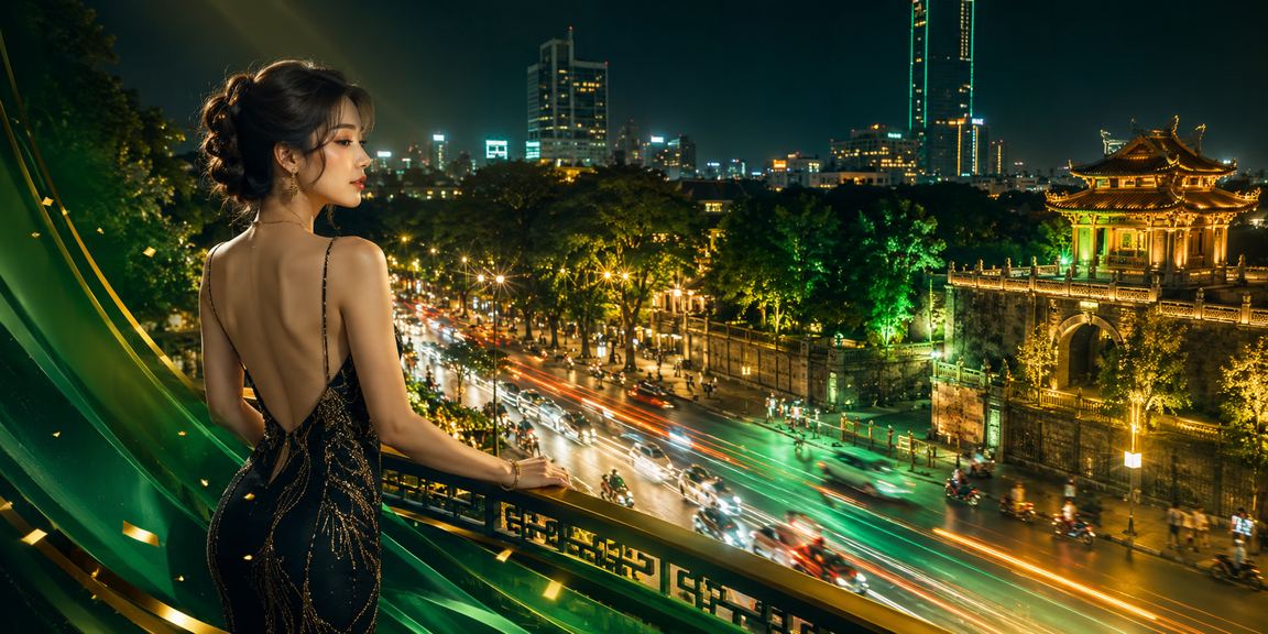 Ánh đèn neon rực rỡ tại Hà Nội về đêm gợi không khí thanh toán và cá cược sôi động