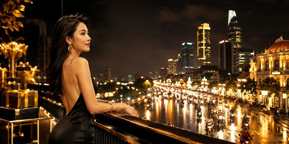 Khu vực giải trí casino neon sáng rực tại Thành phố Hồ Chí Minh về đêm